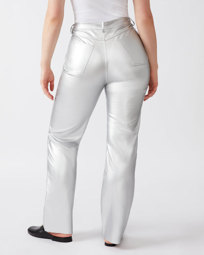LOREN Pant Silver | Women's Faux Leather Straight Leg Pant | Steve Madden