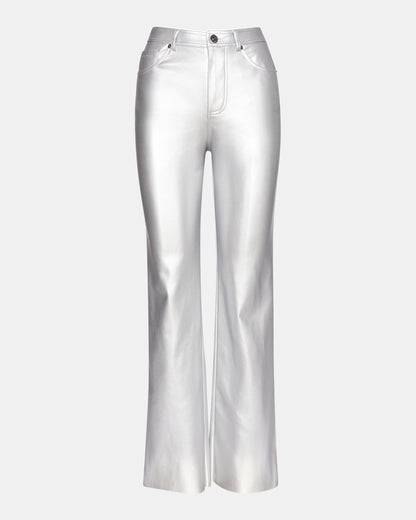 LOREN Pant Silver | Women's Faux Leather Straight Leg Pant | Steve Madden