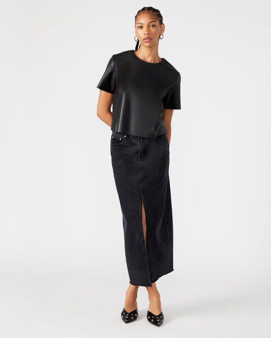 AVANI Denim Skirt Black | Women's Denim Maxi Skirt | Steve Madden
