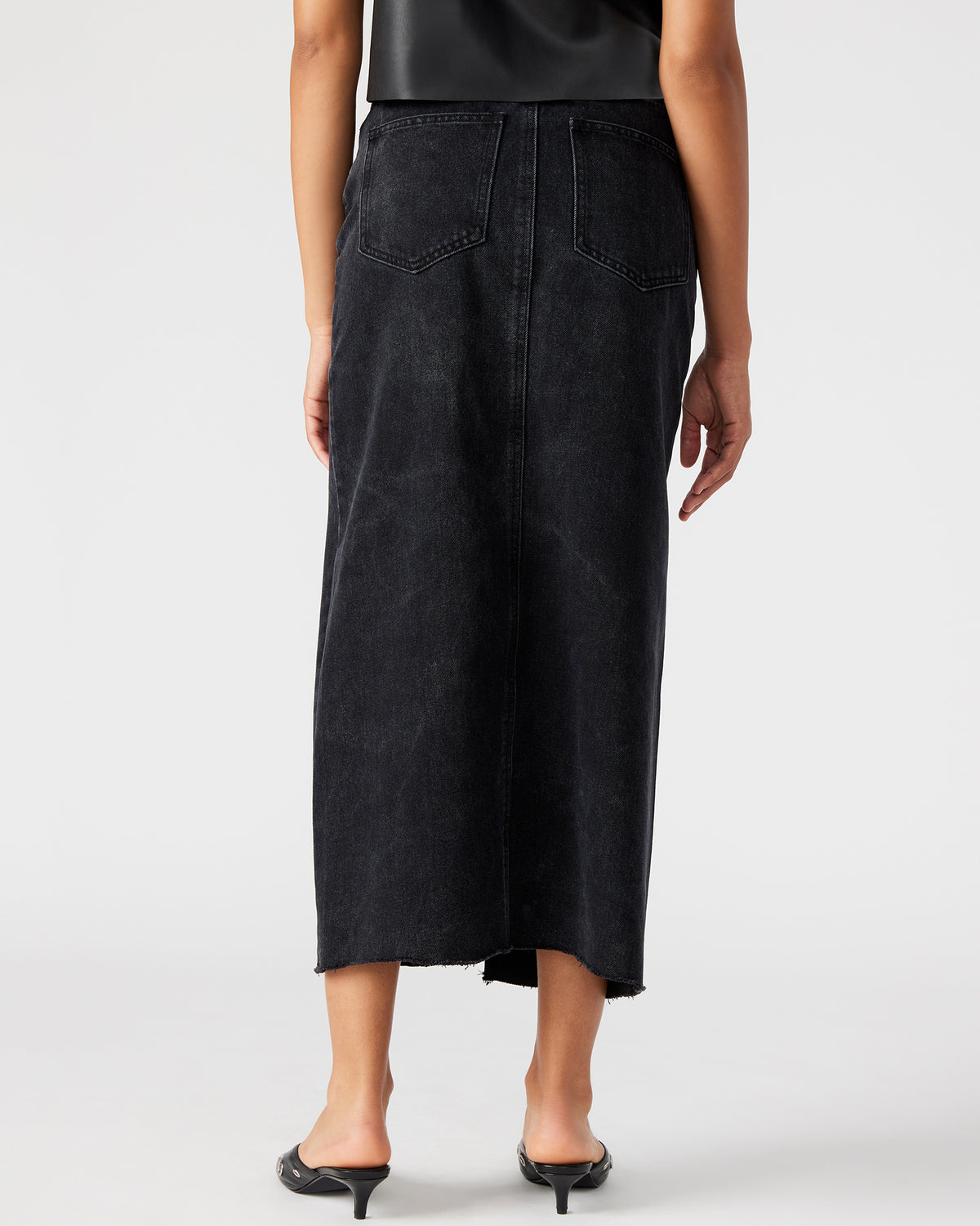 AVANI Denim Skirt Black | Women's Denim Maxi Skirt | Steve Madden