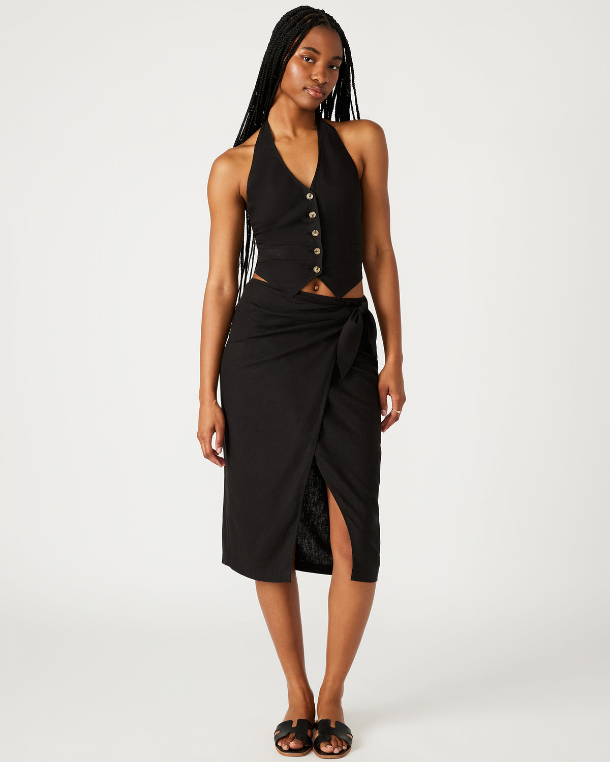 ISADORA Skirt Black | Women's Midi Wrap Skirt | Steve Madden