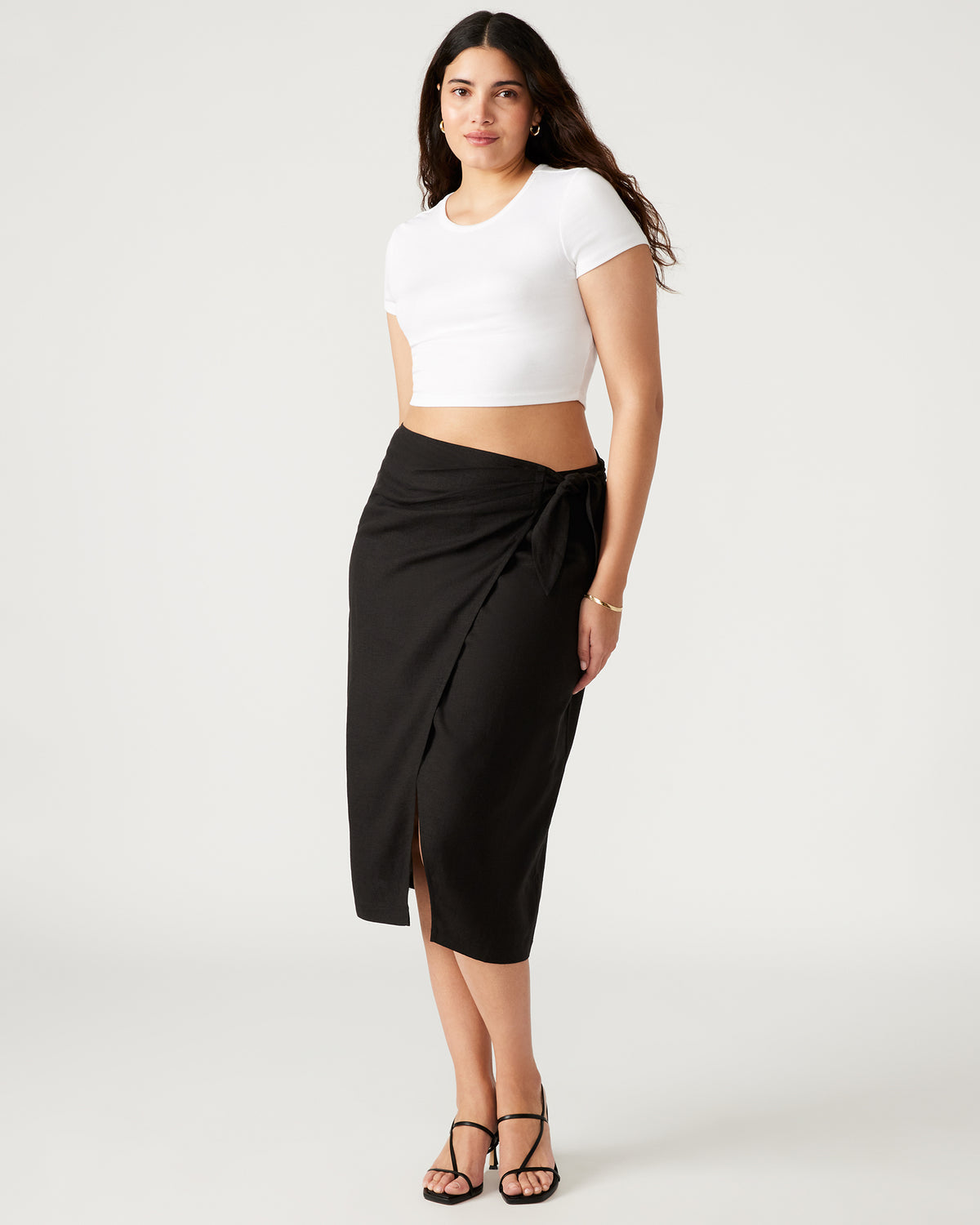 ISADORA Skirt Black | Women's Midi Wrap Skirt | Steve Madden