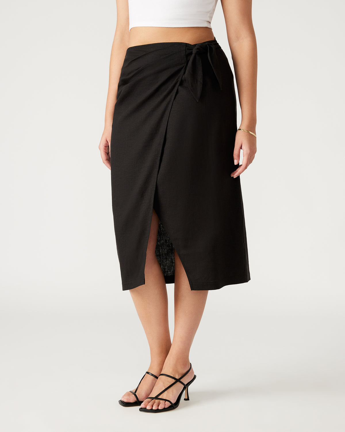 ISADORA Skirt Black | Women's Midi Wrap Skirt | Steve Madden