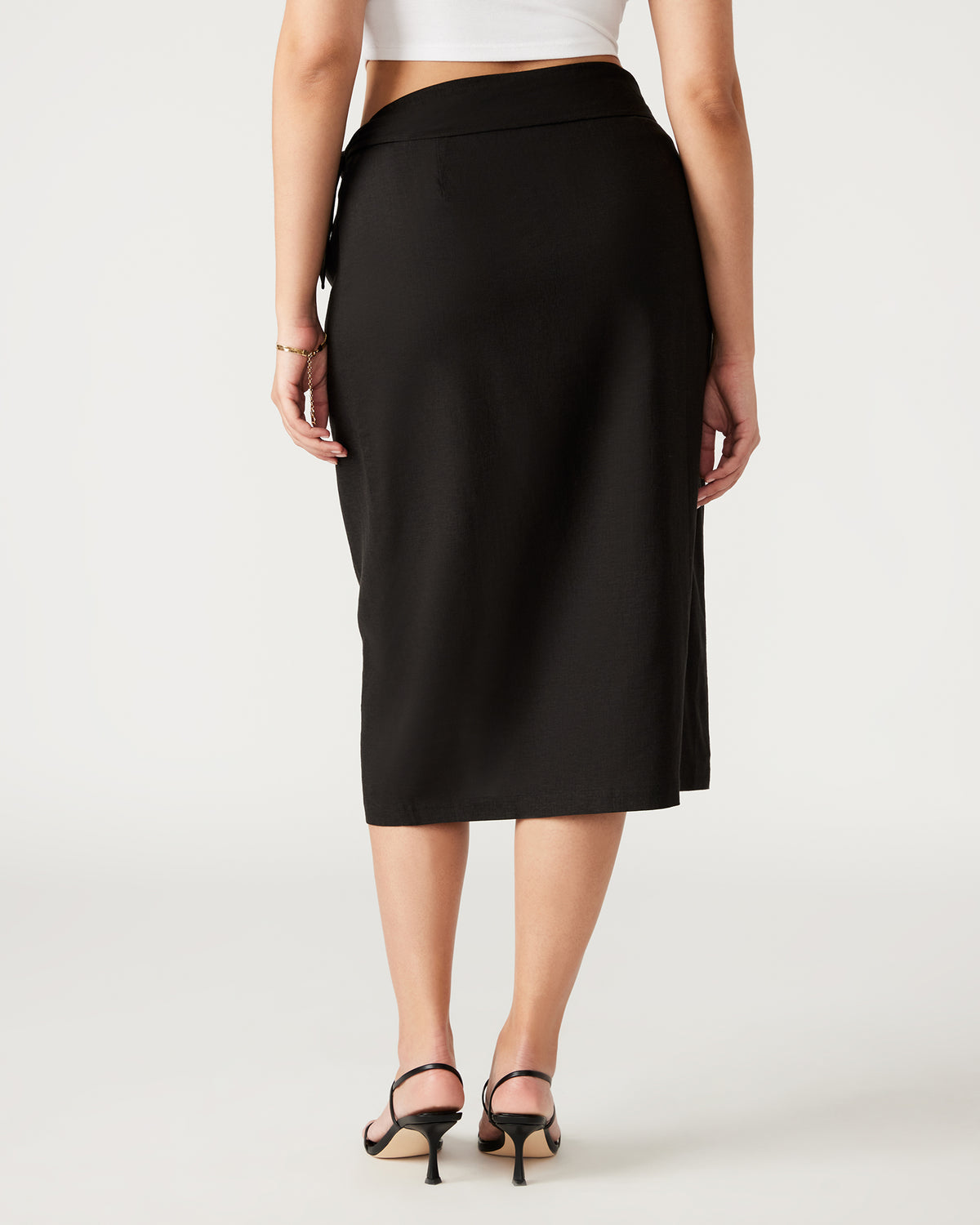 ISADORA Skirt Black | Women's Midi Wrap Skirt | Steve Madden
