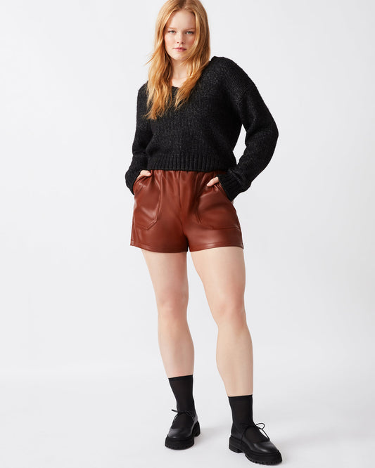 FAUX THE RECORD Short Cognac | Women's Faux Leather Short | Steve Madden