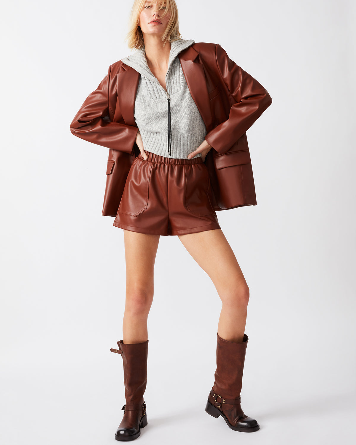 FAUX THE RECORD Short Cognac | Women's Faux Leather Short | Steve Madden