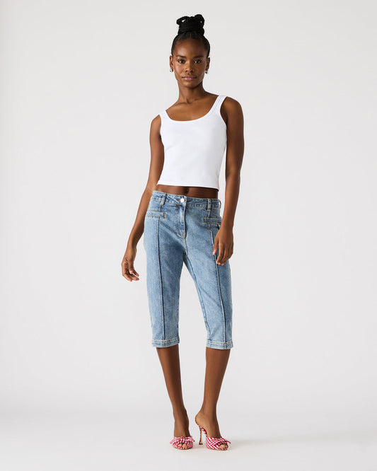 SKINNY DELRAY Denim Women's Fitted Capri Pants | Steve Madden