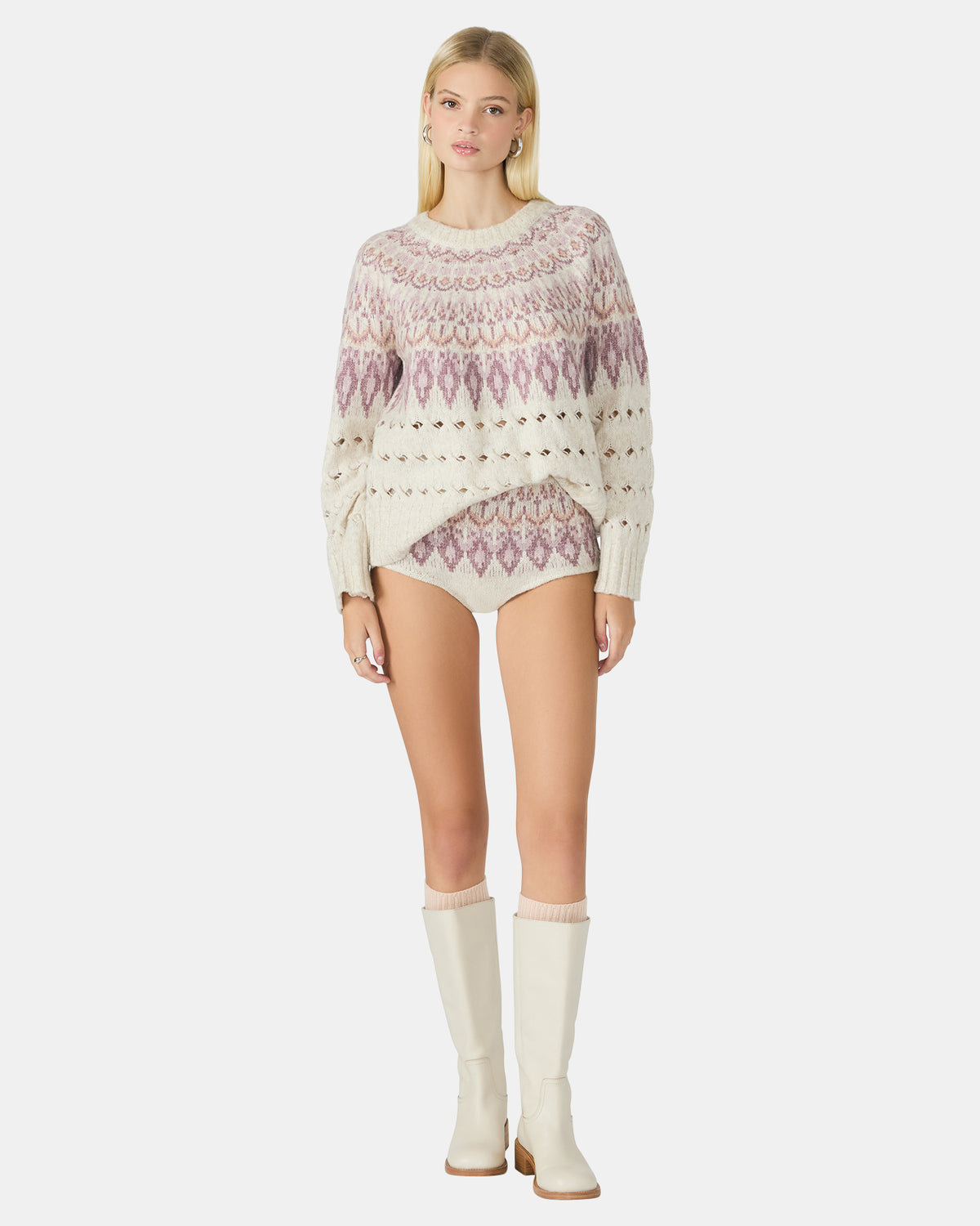 SUZETTE Multi Women's Fair Isle Long-Sleeved Pullover Sweater | Steve Madden