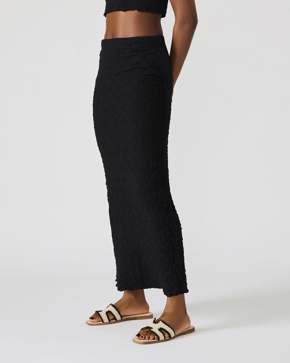 SEASIDE Maxi Skirt Set Black Women's Textured Matching Set | Steve Madden