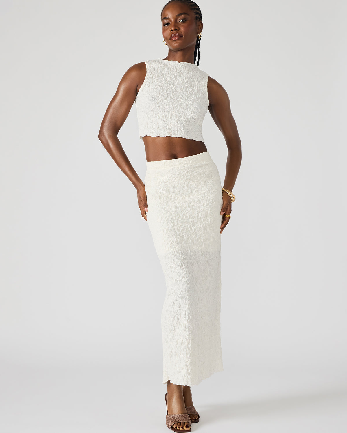 SEASIDE Maxi Skirt Set Cream Women's Textured Matching Set | Steve Madden
