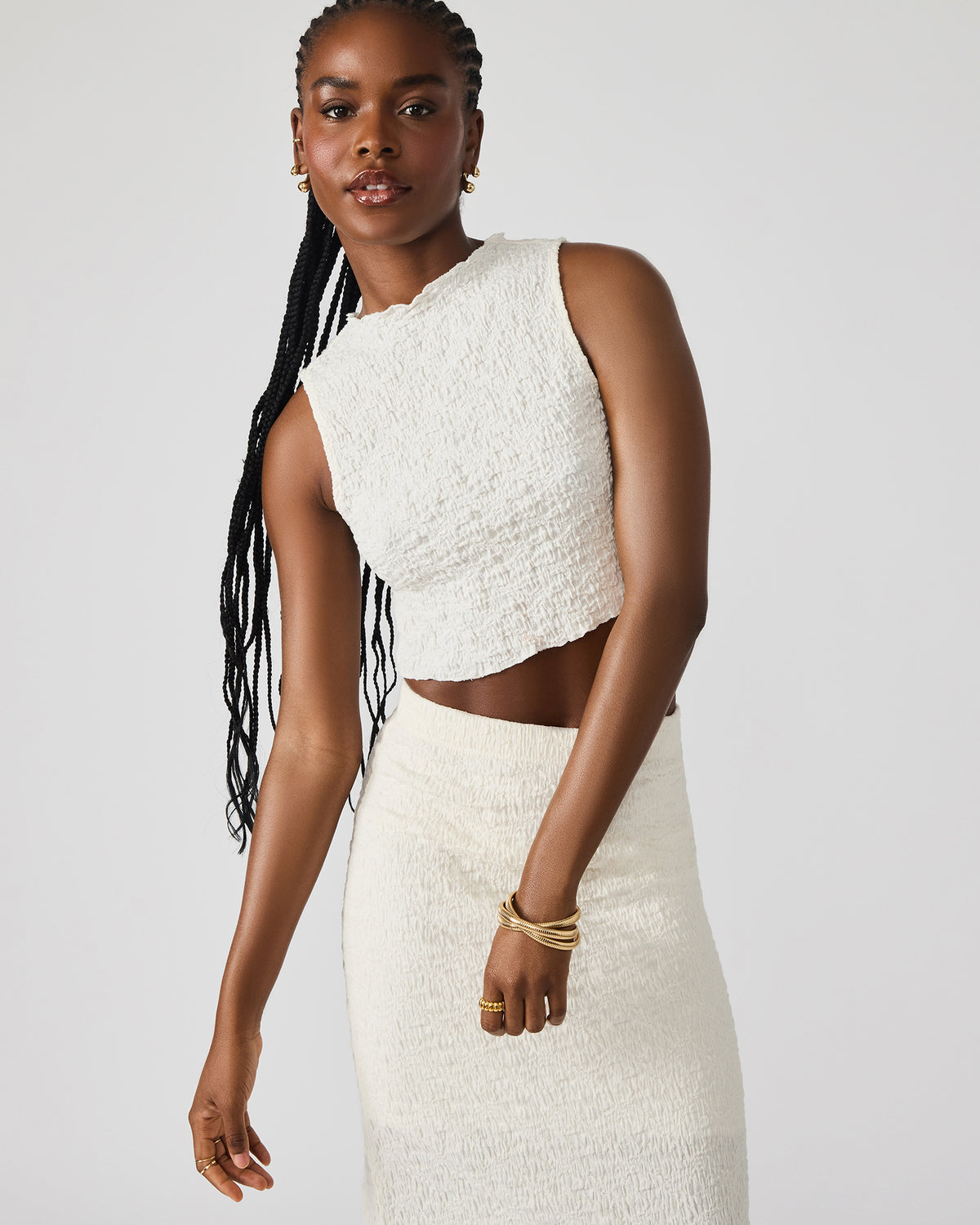 SEASIDE Maxi Skirt Set Cream Women's Textured Matching Set | Steve Madden