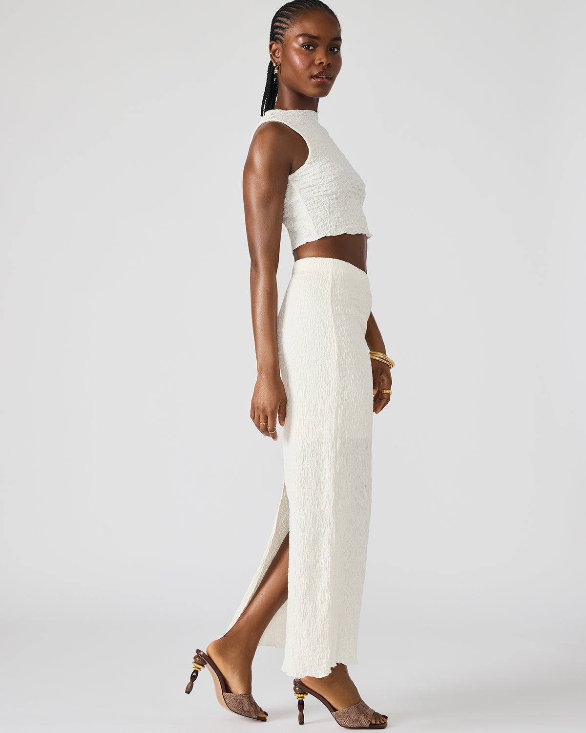 SEASIDE Maxi Skirt Set Cream Women's Textured Matching Set | Steve Madden