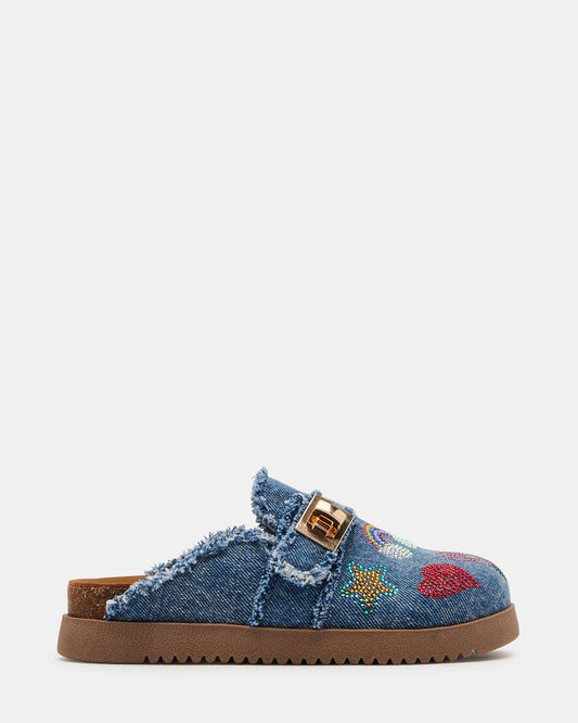 Kids' MONEYY Denim Multi Girls' Slip-On Clogs | Steve Madden