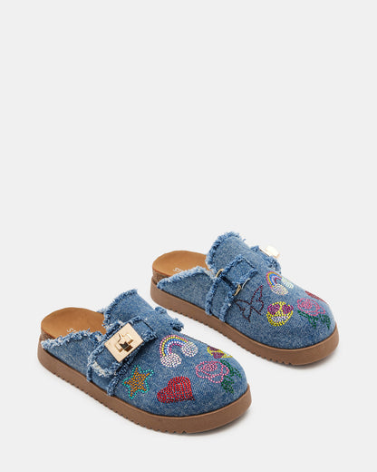 Kids' MONEYY Denim Multi Girls' Slip-On Clogs | Steve Madden