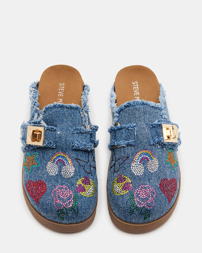 Kids' MONEYY Denim Multi Girls' Slip-On Clogs | Steve Madden