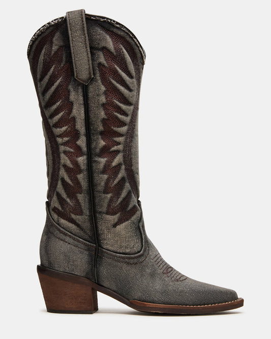 ALBANY Black Denim Pointed-Toe Women's Western Boot | Steve Madden