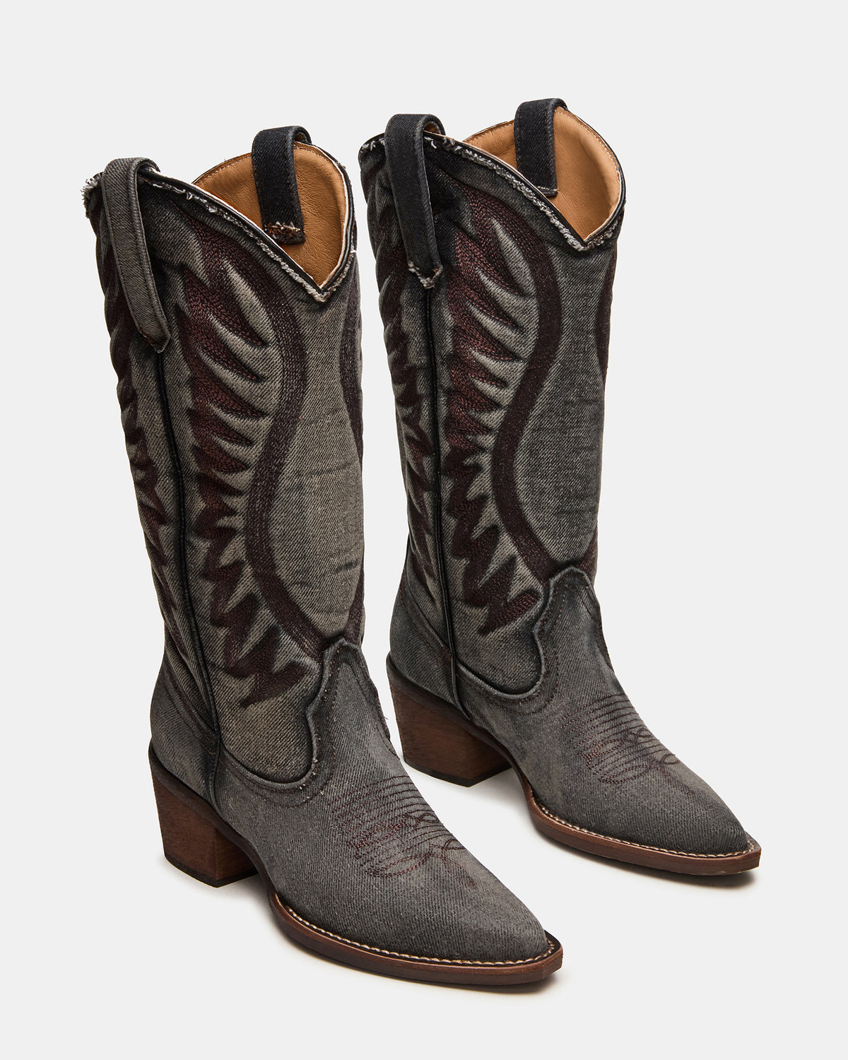 ALBANY Black Denim Pointed-Toe Women's Western Boot | Steve Madden