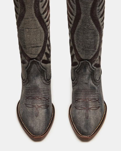 ALBANY Black Denim Pointed-Toe Women's Western Boot | Steve Madden