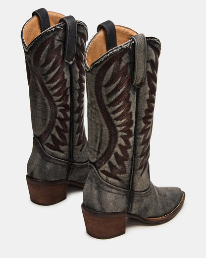 ALBANY Black Denim Pointed-Toe Women's Western Boot | Steve Madden