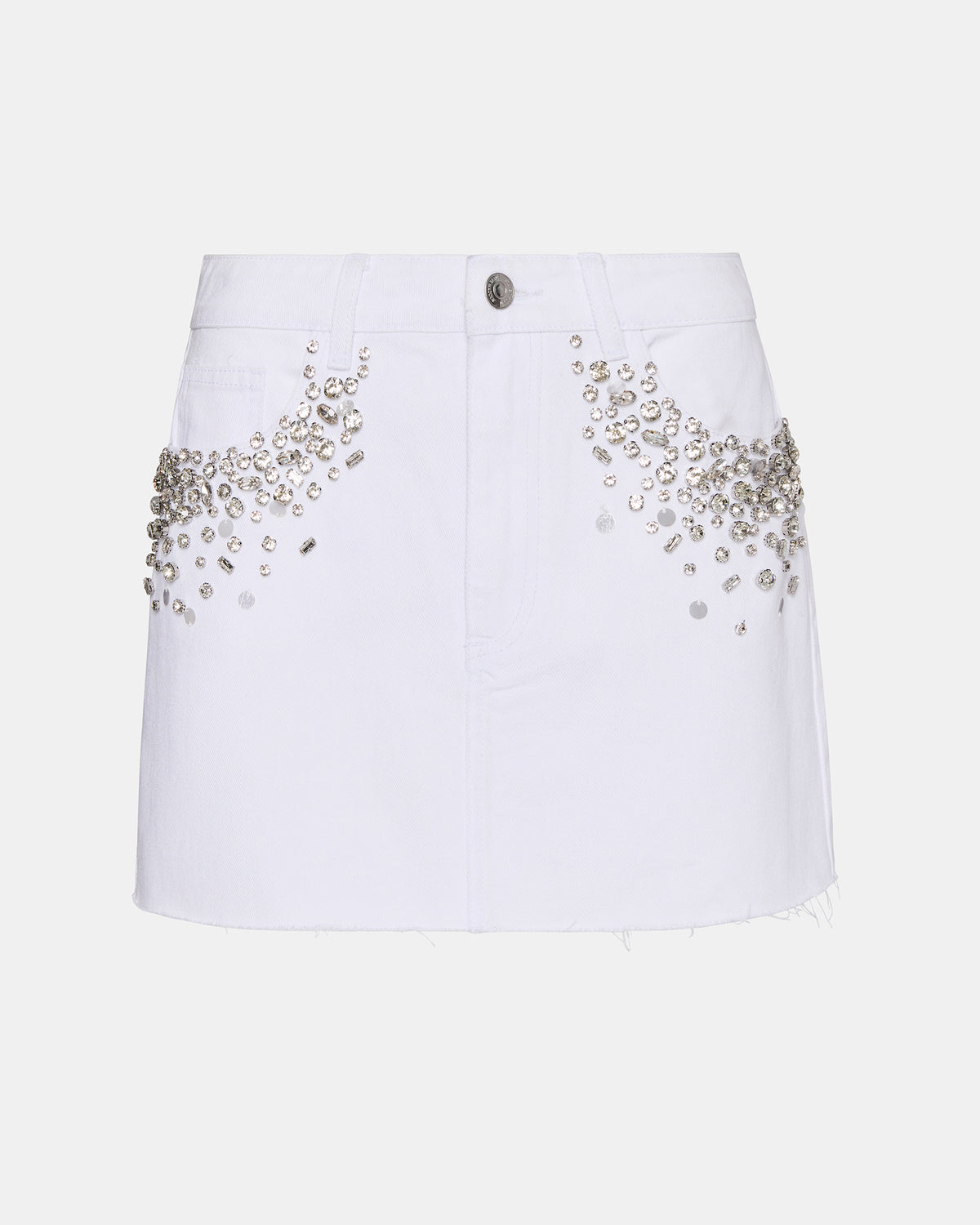 ERAS Denim White Rhinestone Embellished Mini Women's Skirt | Steve Madden