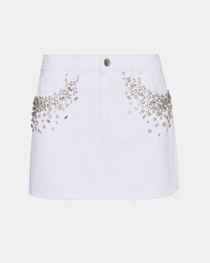 ERAS Denim White Rhinestone Embellished Mini Women's Skirt | Steve Madden
