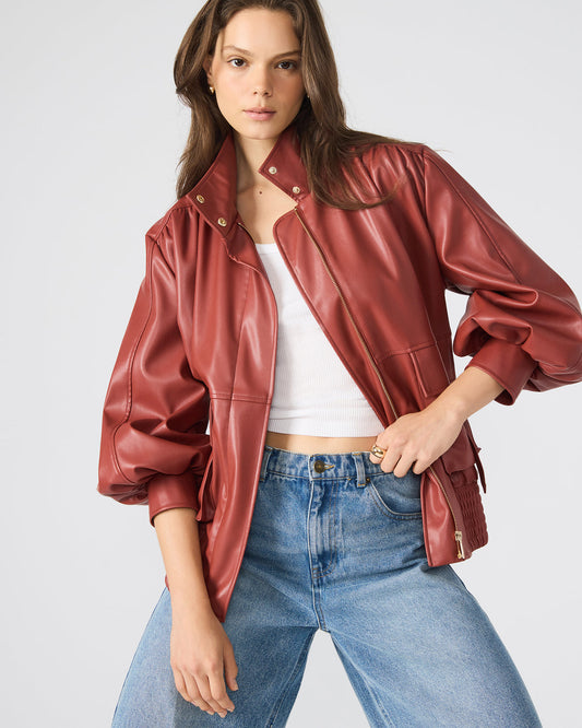 VEE Dusty Brick Faux Leather Long-Sleeved Women's Jacket | Steve Madden