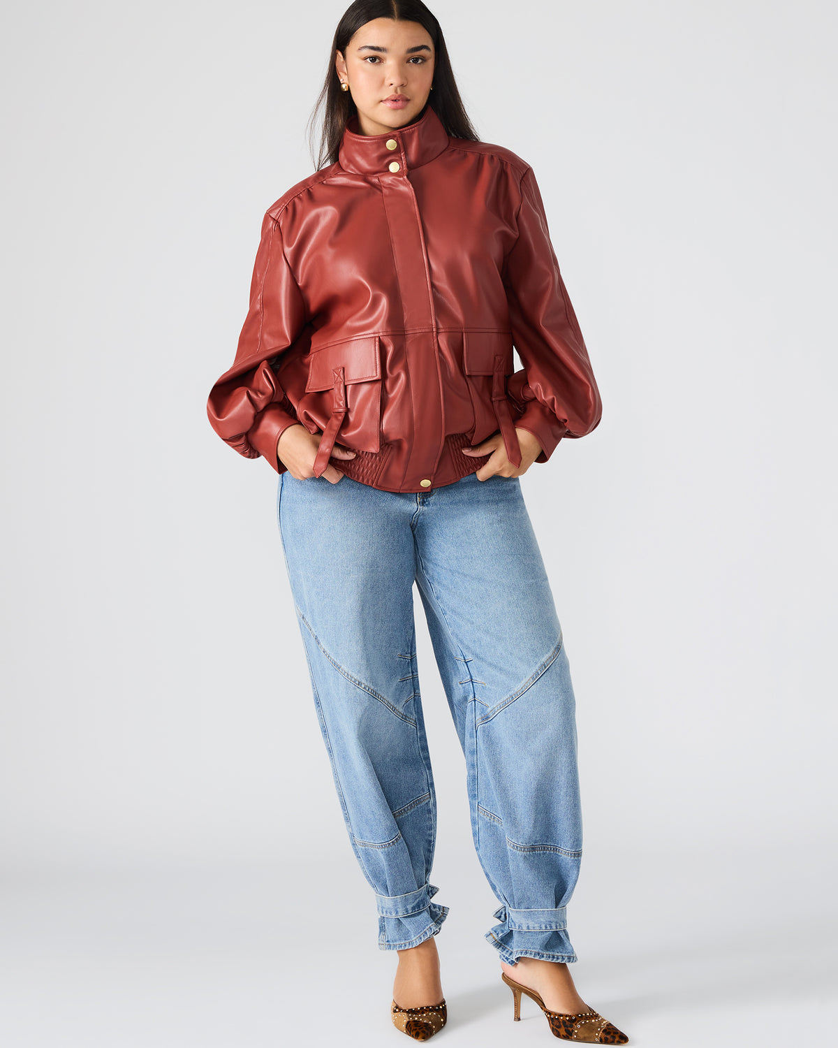 VEE Dusty Brick Faux Leather Long-Sleeved Women's Jacket | Steve Madden