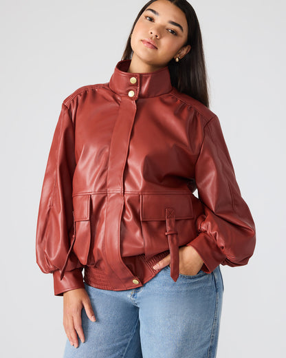 VEE Dusty Brick Faux Leather Long-Sleeved Women's Jacket | Steve Madden
