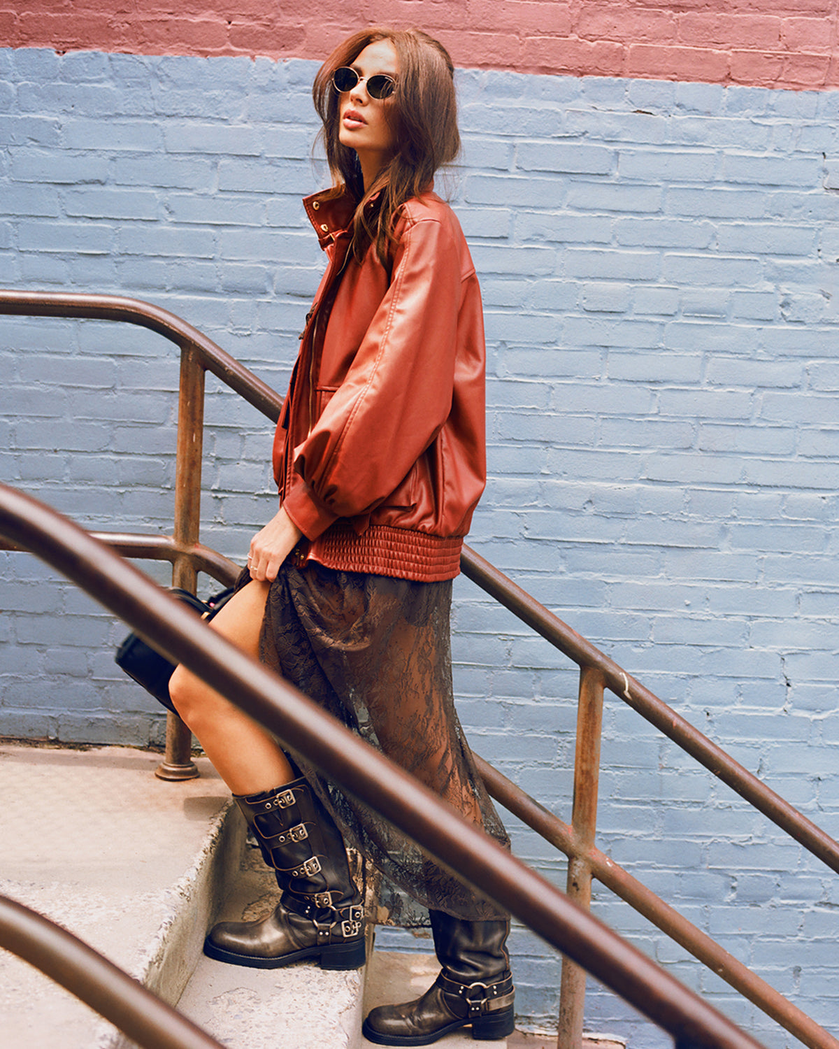 VEE Dusty Brick Faux Leather Long-Sleeved Women's Jacket | Steve Madden