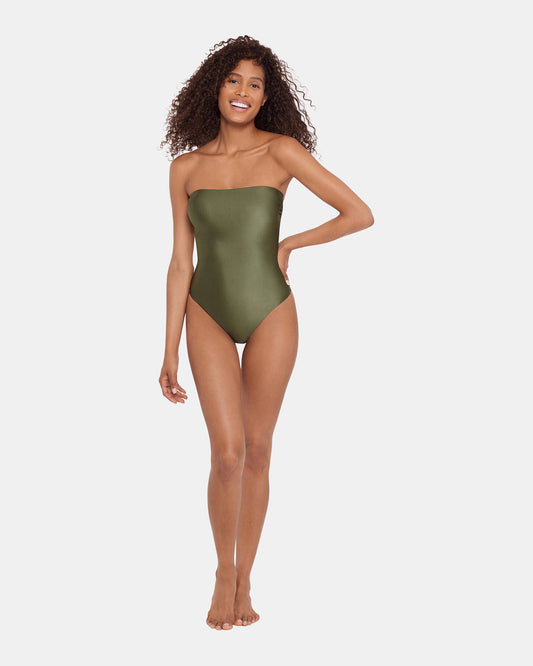 SHINE BRIGHT ONE PIECE SWIMSUIT Olive Women's Bandeau One-Piece Swimsuit | Steve Madden