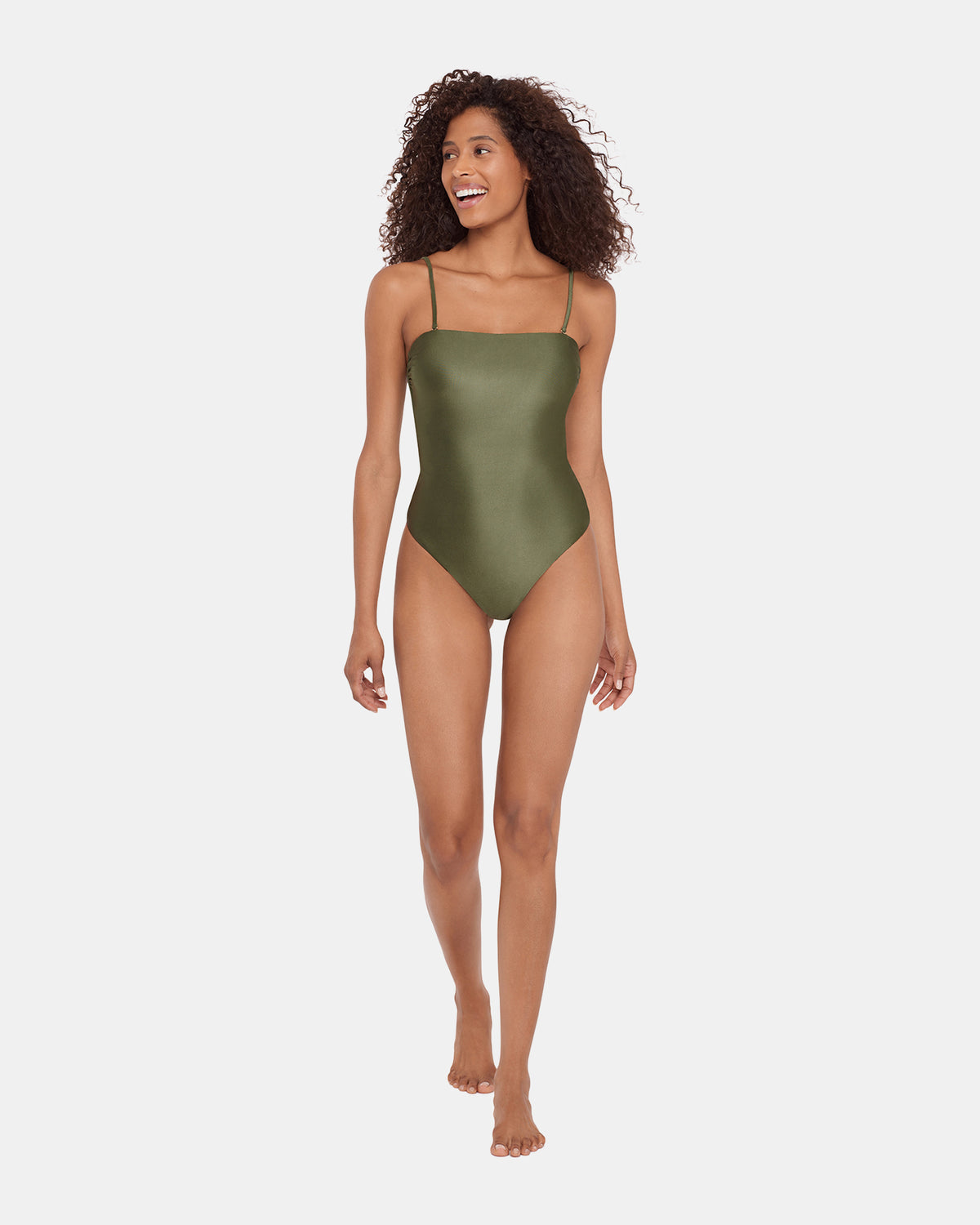 SHINE BRIGHT ONE PIECE SWIMSUIT Olive Women's Bandeau One-Piece Swimsuit | Steve Madden