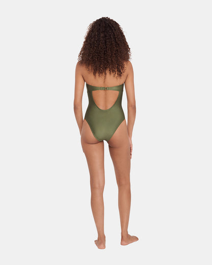 SHINE BRIGHT ONE PIECE SWIMSUIT Olive Women's Bandeau One-Piece Swimsuit | Steve Madden