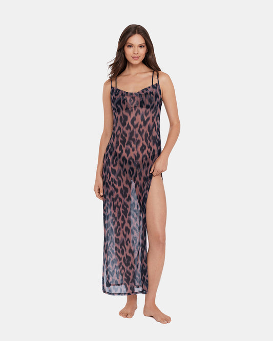 STATIC LEOPARD BIKINI COVER-UP Natural Flowy Mesh Women's Swim Cover-Up | Steve Madden