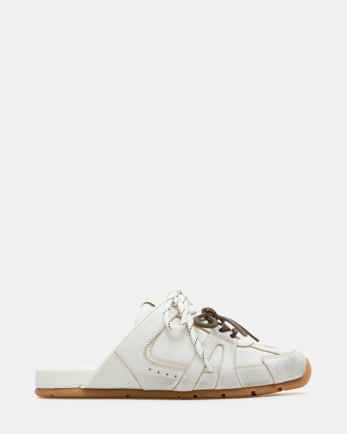 MAYSA White Distressed Women's Low-Top Slip-On Mule Sneakers | Steve Madden
