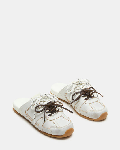 MAYSA White Distressed Women's Low-Top Slip-On Mule Sneakers | Steve Madden
