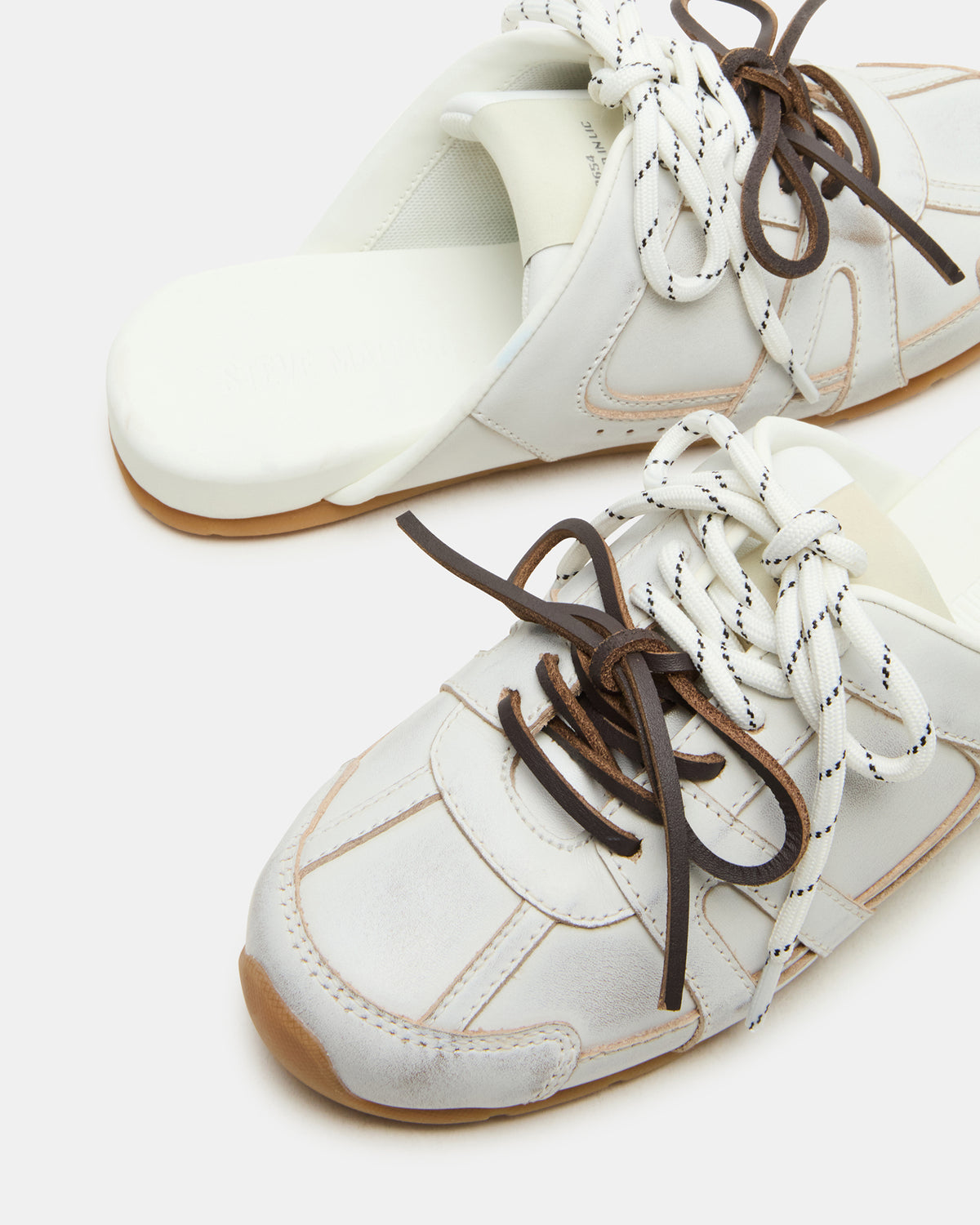 MAYSA White Distressed Women's Low-Top Slip-On Mule Sneakers | Steve Madden