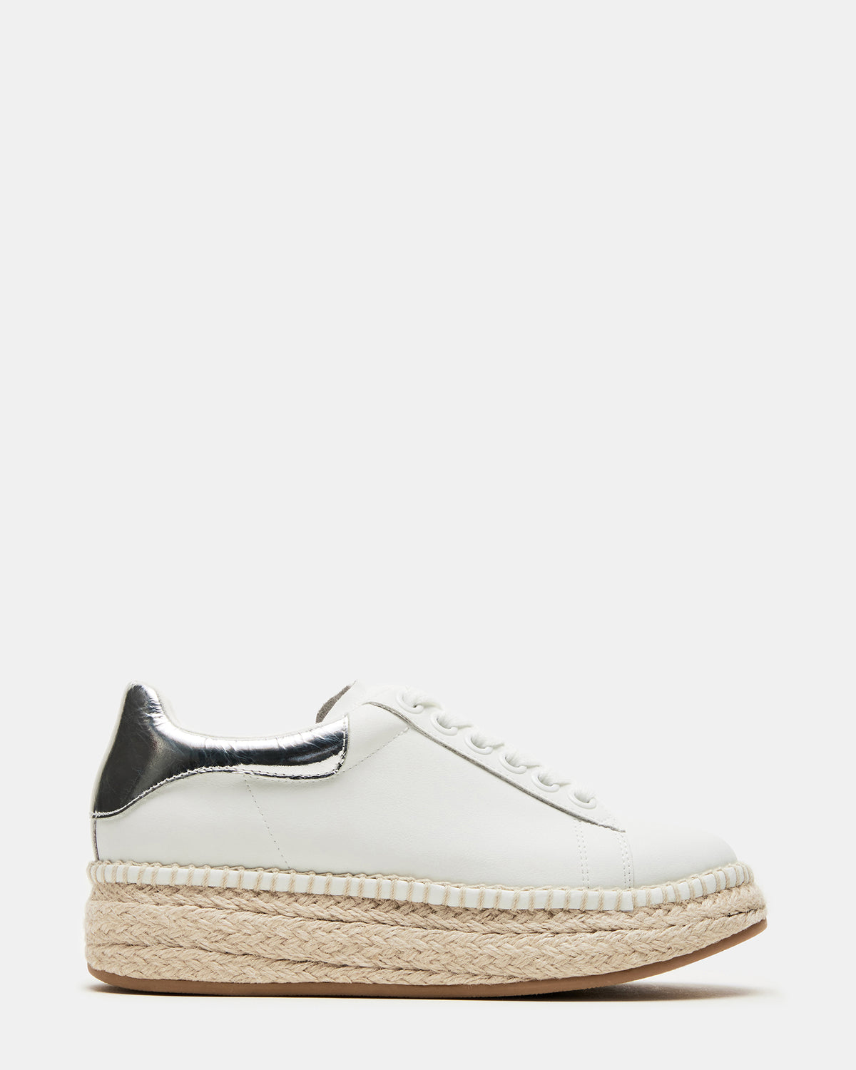 GLANCE White/Silver Espadrille Platform Casual | Women's Sneakers | Steve Madden