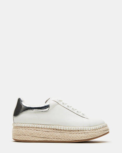 GLANCE White/Silver Espadrille Platform Casual | Women's Sneakers | Steve Madden