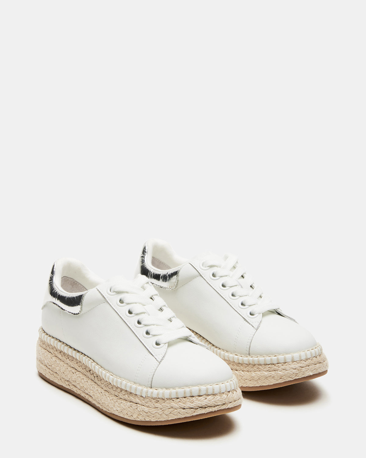 GLANCE White/Silver Espadrille Platform Casual | Women's Sneakers | Steve Madden