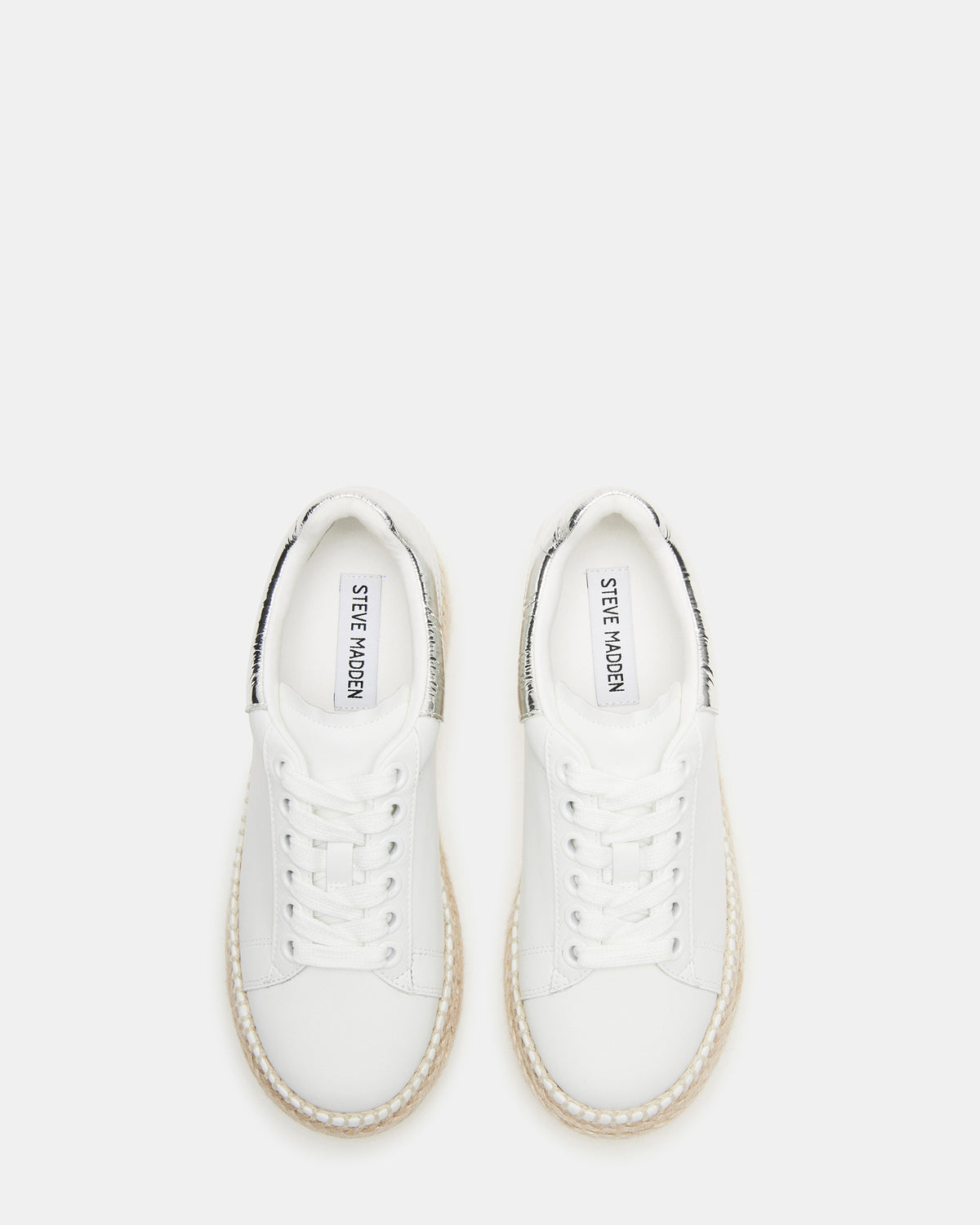 GLANCE White/Silver Espadrille Platform Casual | Women's Sneakers | Steve Madden