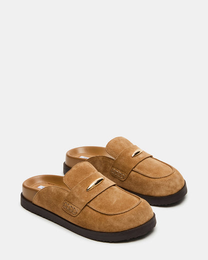 TOBIN Chestnut Suede Slip-On Mule Women's Flat | Steve Madden