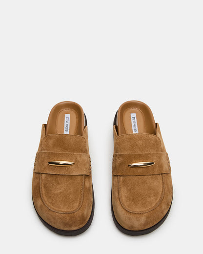 TOBIN Chestnut Suede Slip-On Mule Women's Flat | Steve Madden