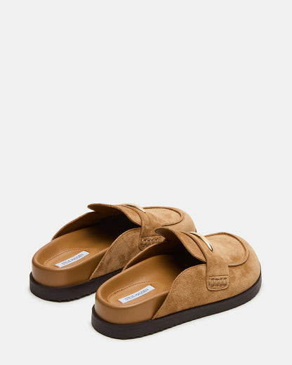 TOBIN Chestnut Suede Slip-On Mule Women's Flat | Steve Madden